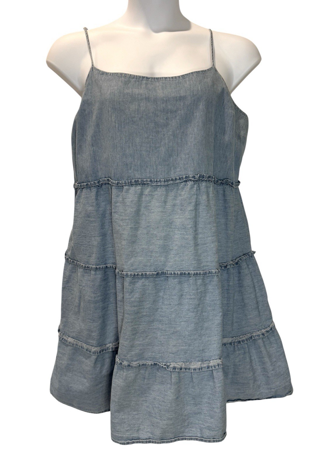 Women’s Denim Tiered Mini Dress Blue Spaghetti Straps Size 2X by J for Justify