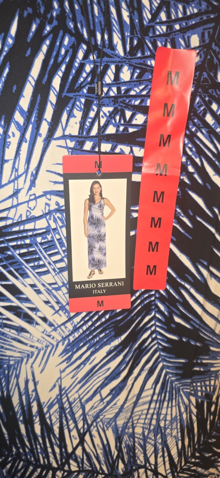 Mario Serrani Blue White Black Floral Maxi Dress Womens M Sleeveless Scoop Neck