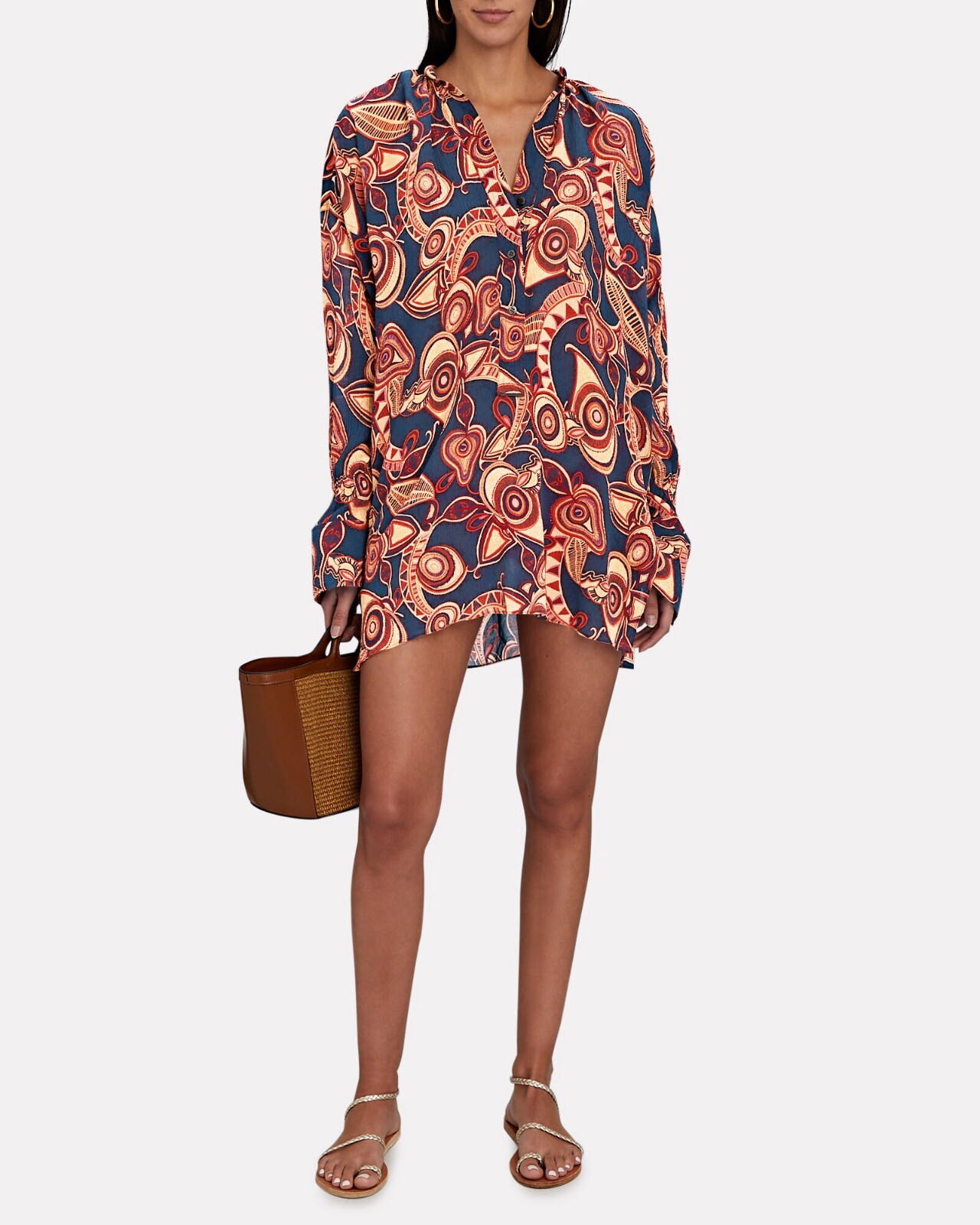 NWT $295 A.L.C. Paulina Printed Silk Gauze Mini Shirt Dress M/L