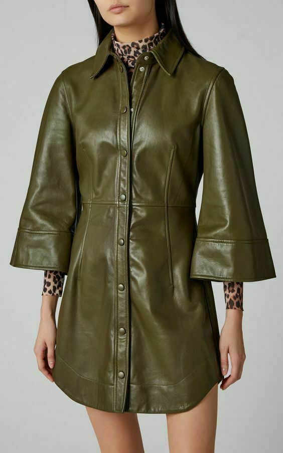 NEW BRAND Women’s Green Dress 100% Soft Lambskin Stylish Slim Fit Ladies Dress