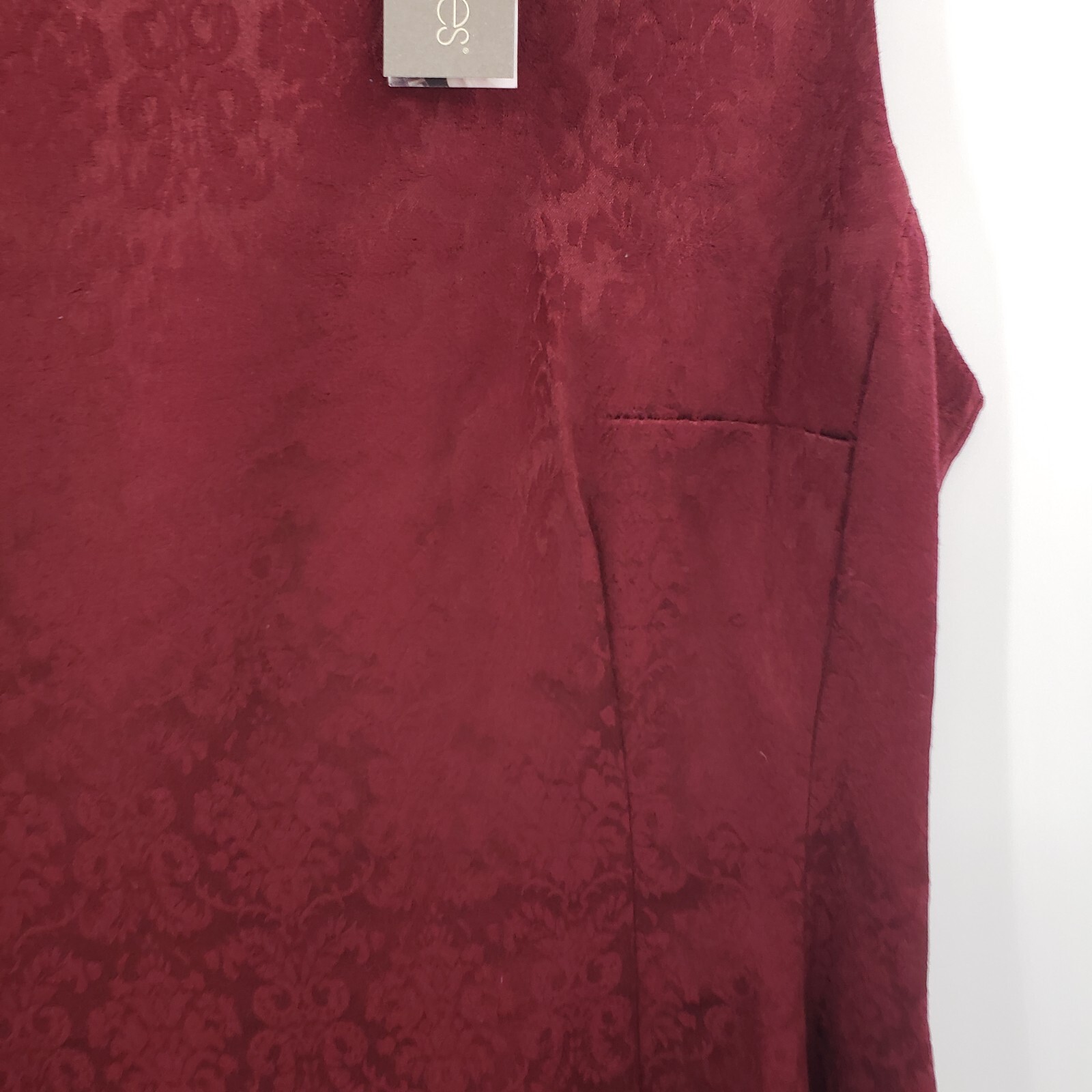 Eva Mendes 20 Damask Fit Flare Dress Sleeveless Pleated Zip Up Cotton Burgundy