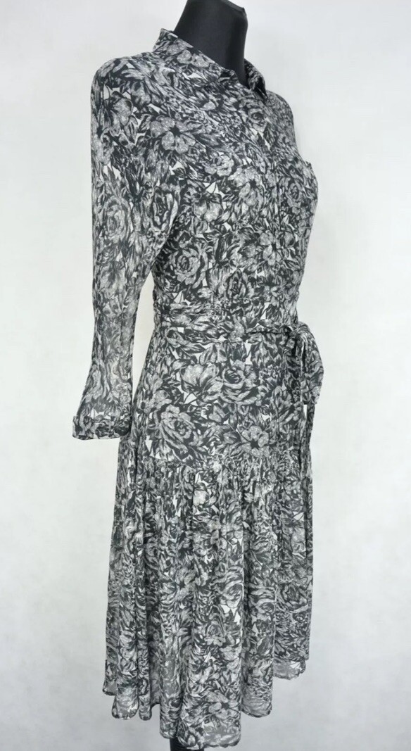 New $290 All Saints Eley Rosey Black Grey Midi Floral Women’s US 4 Viscose D9