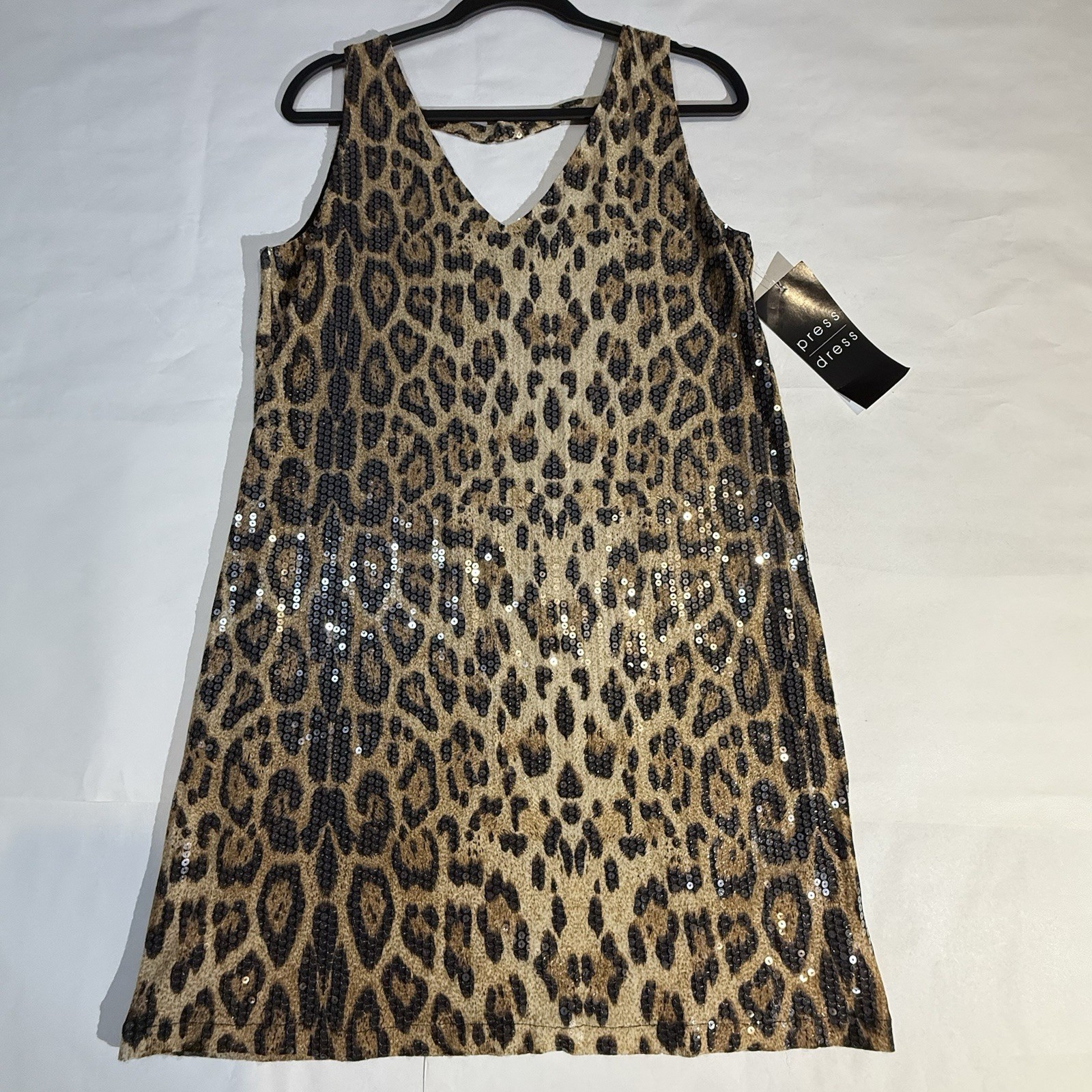 NWT- Women’s “PRESS Dress” Leopard Print Sequins Mini Dress-Sleeveless. Festival