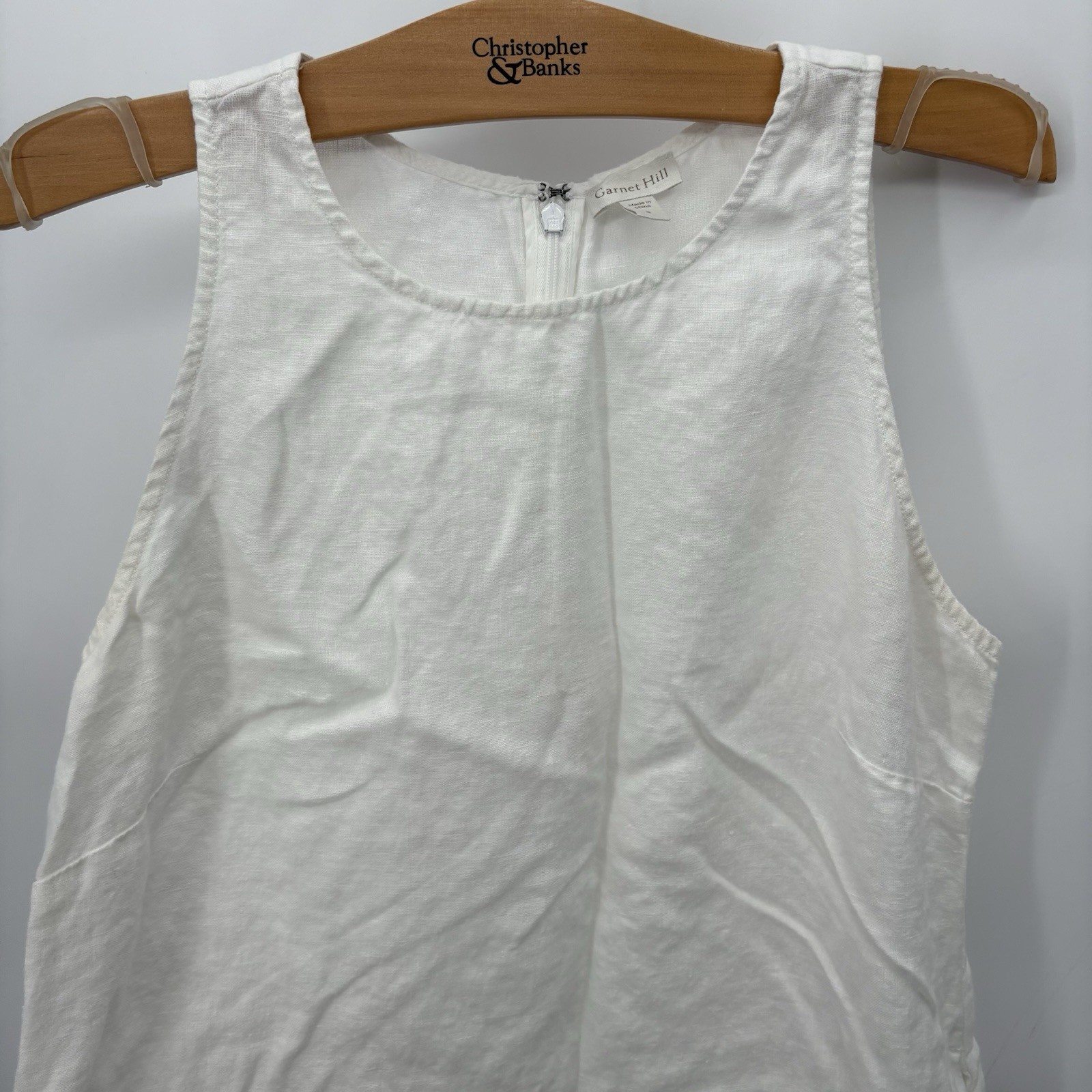 Garnet Hill 8 White Linen Mini Dress Slee Sheath Minimal Cottagecore Coastal 18D