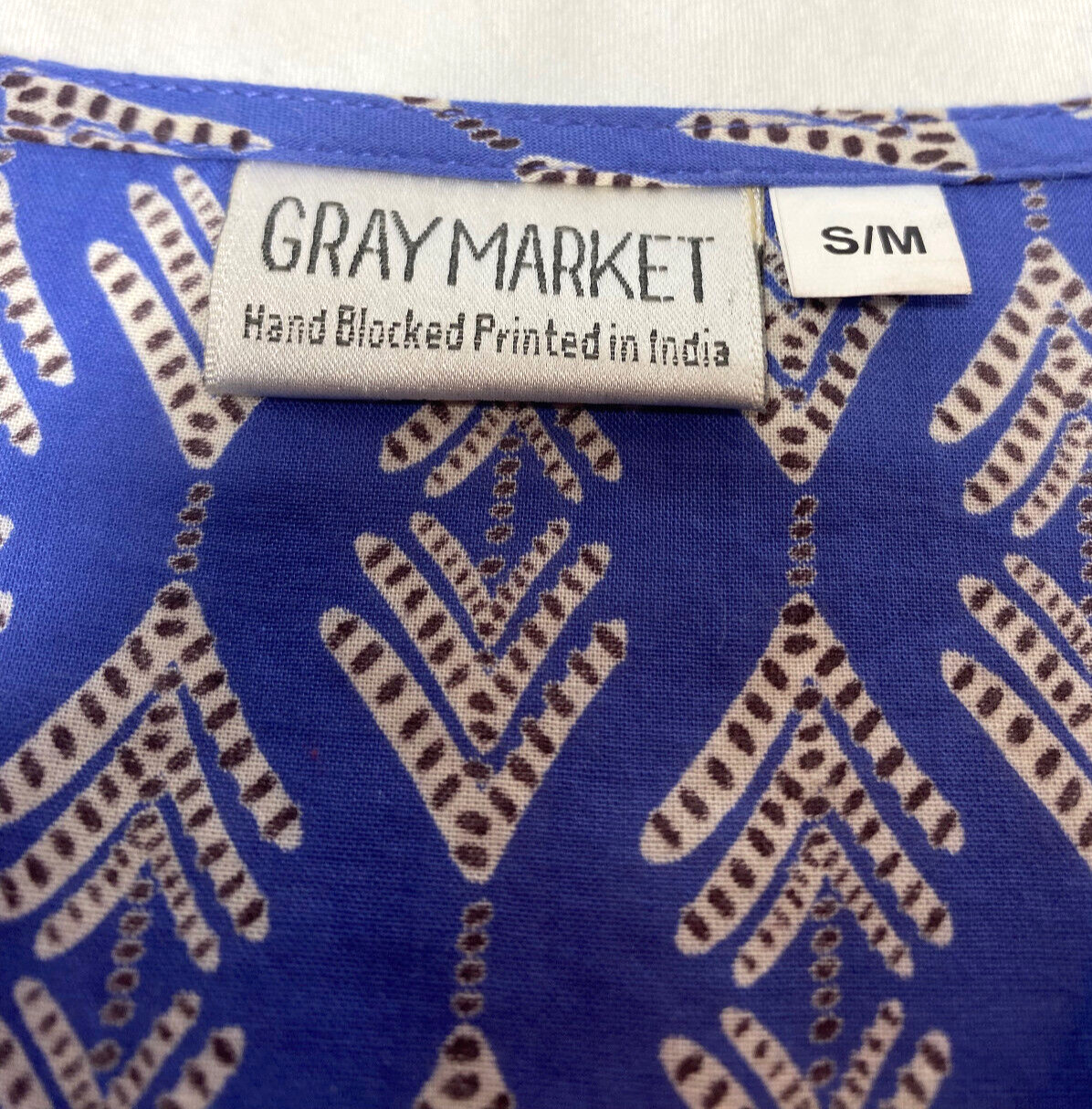 Graymarket Designs Hand Block Printed Dress Size S/M Blue Keyhole Neck Belted