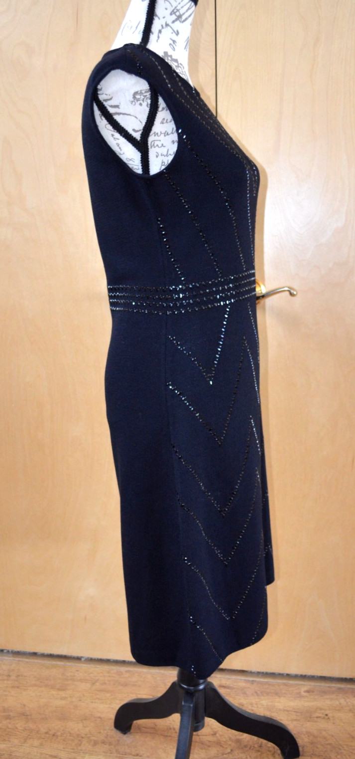 St. John Evening black beaded sleeveless dress, knit, size 4