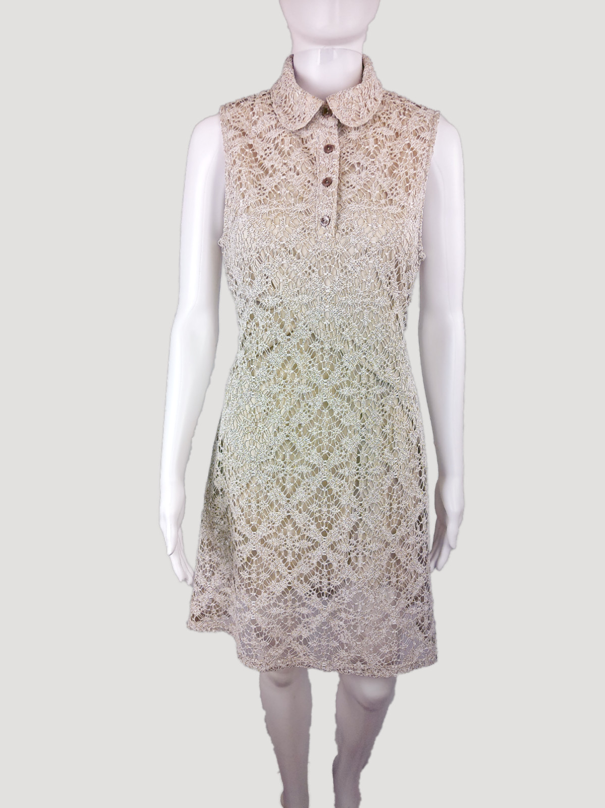London Times Crochet Beige Short Sleeveless Vintage Dress Size 10