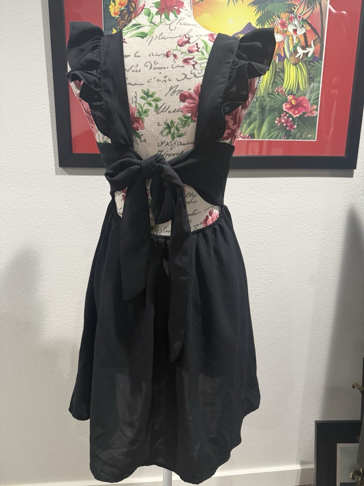 Mini Size S Open Back Tie Dress Black Sleeveless. 0075