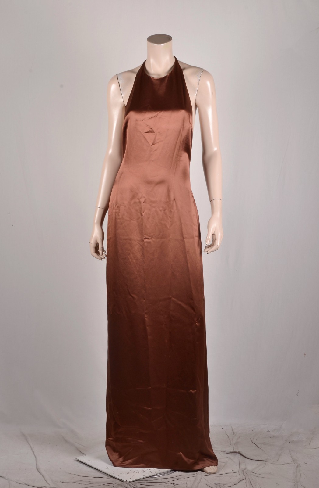 NWT $475 STAUD Janet Satin Halter Maxi Dress in Clove 12