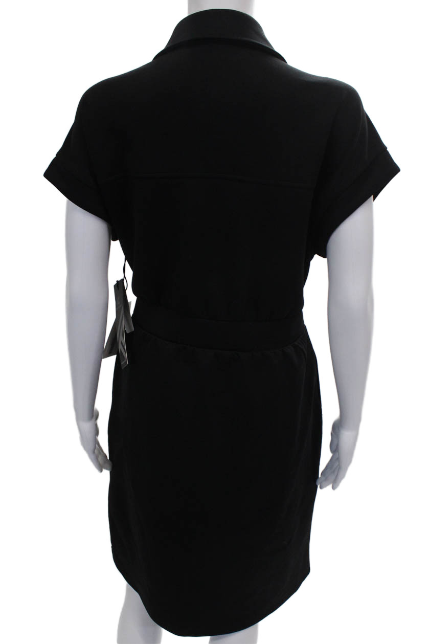 Kyodan Womens Shirt Dress Black Collared Short Sleeve Zip Polyester Size L