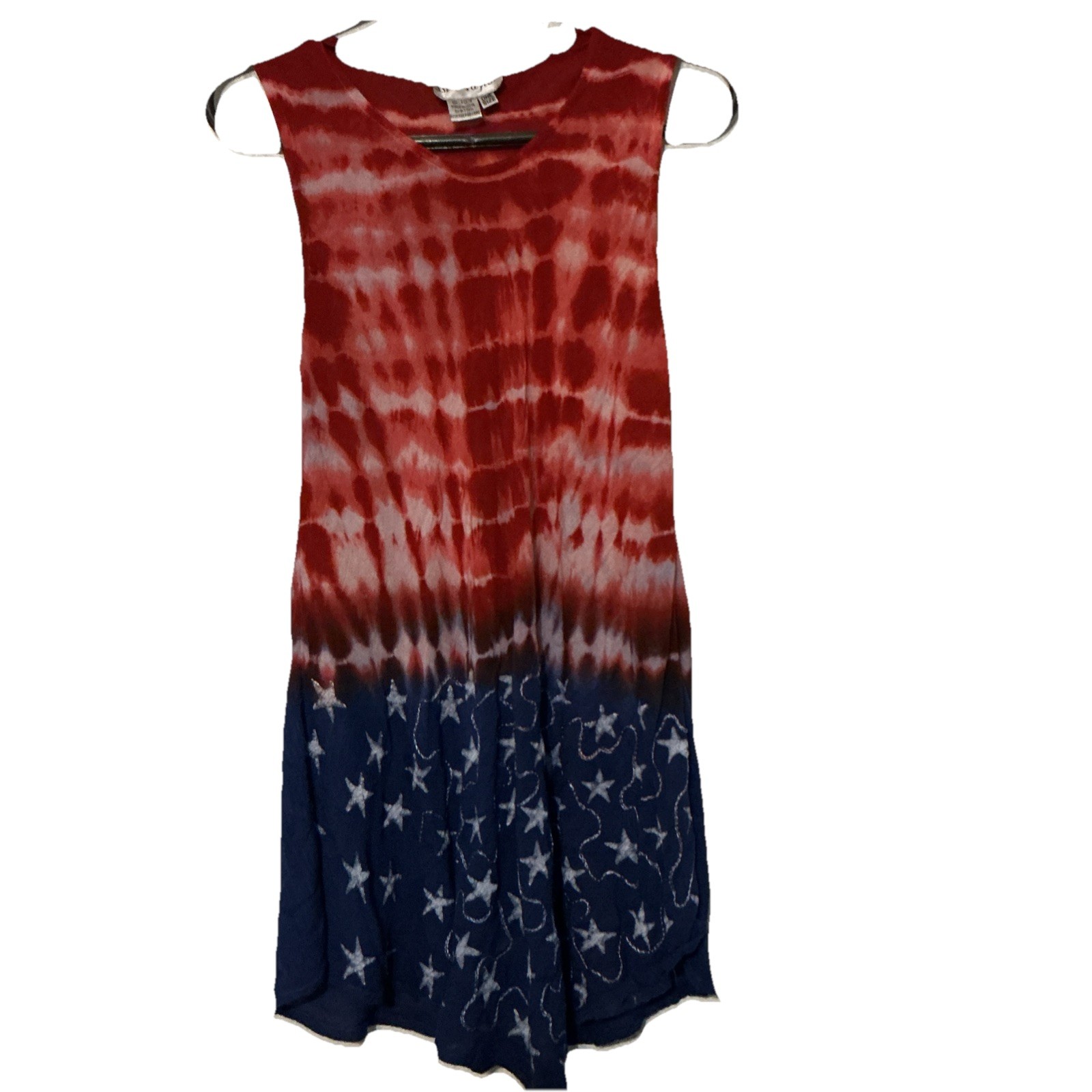 Jessica Taylor Tie Dye Dress Patriotic Stars Sleeveless Dress 4th of July 90s