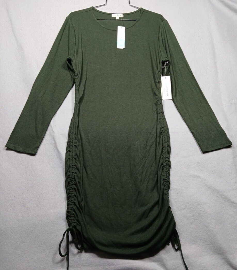 Nine Britton Women’s Kaylie Knit Fitted Midi Ruched Dress Size XL Dark Green NWT