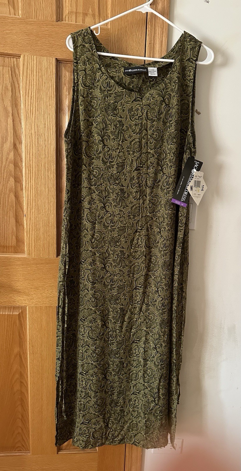 Sag Harbor Green Black Paisley Scoop Neck Sheath Sleeveless Dress 16