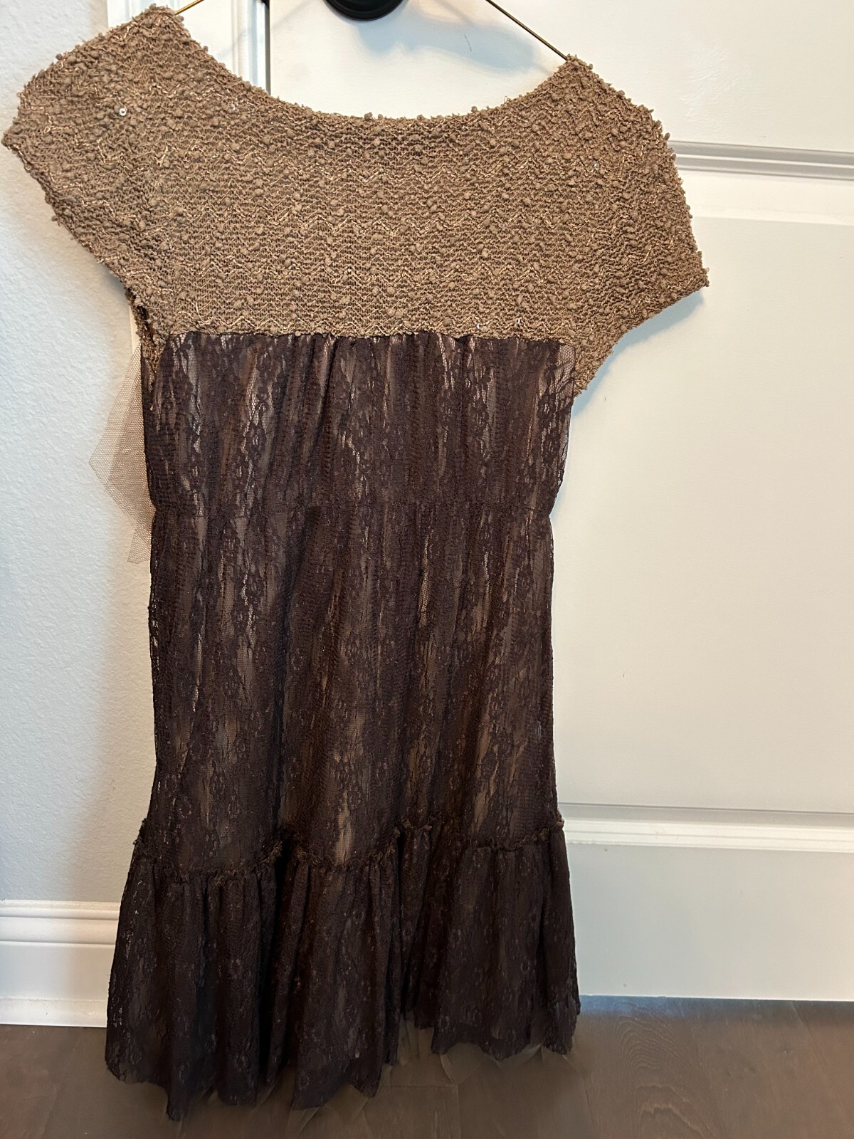 RYU Women’s Size S Small Boho Brown Lace overlay Lined Dress