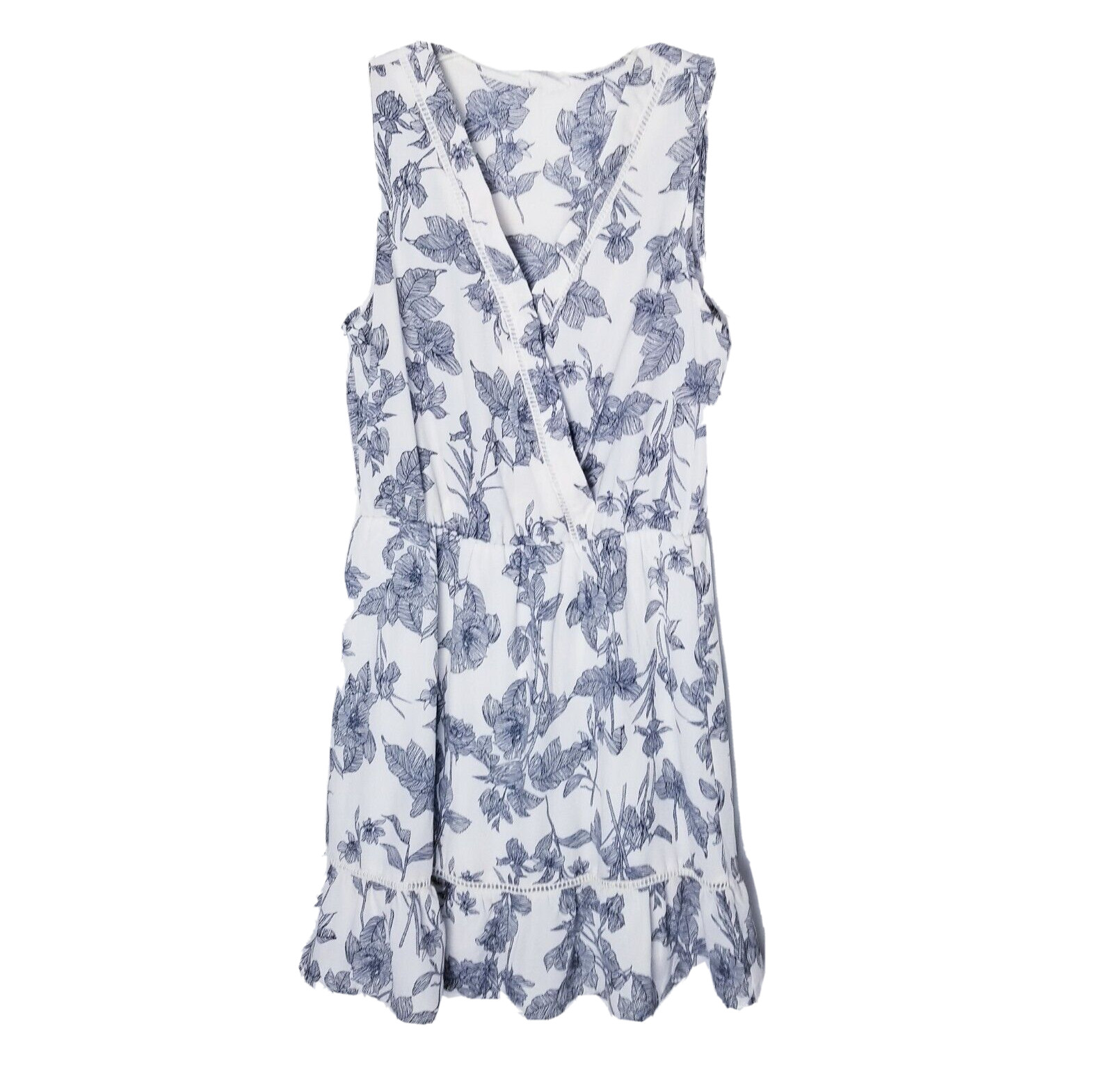 Sienna Sky Floral Dress Womens Medium M Cream Black V-Neck Fit & Flare Sundress