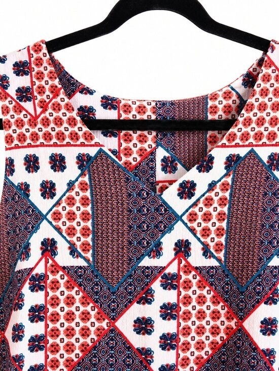Boohoo Mini Dress 8 Patchwork Geometric Print Sleeveless Summer Vacation Boho
