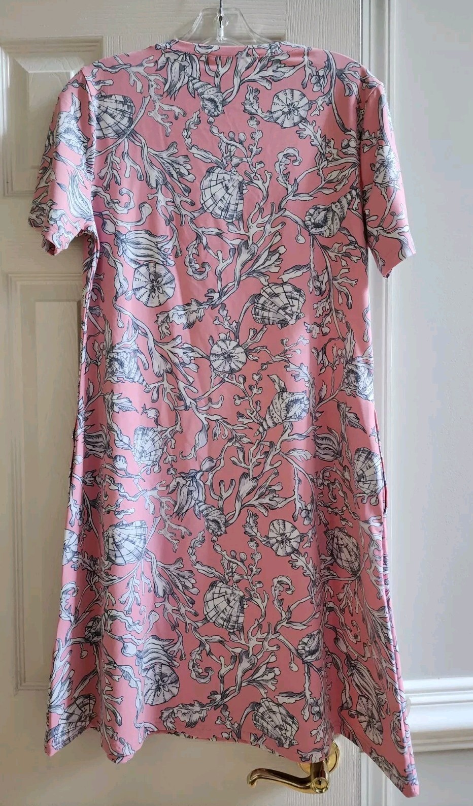 Barbara Gerwit Pink Sea Shell Print T-Shirt Dress Size L Resort Beach Nautical