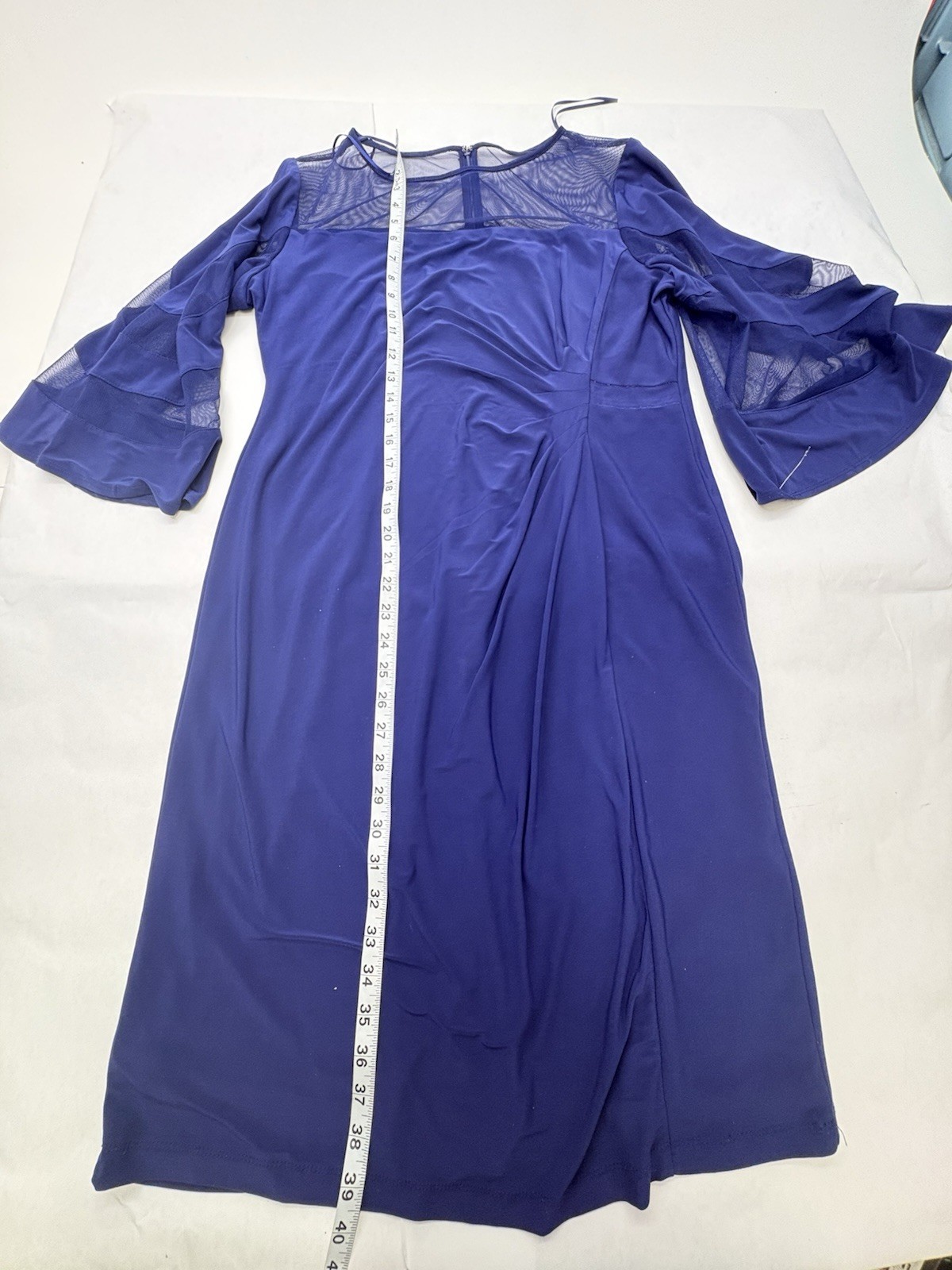 R&M Richards Womens 14 Royal Blue Formal Dress Mesh Bell Sleeve Cocktail Party