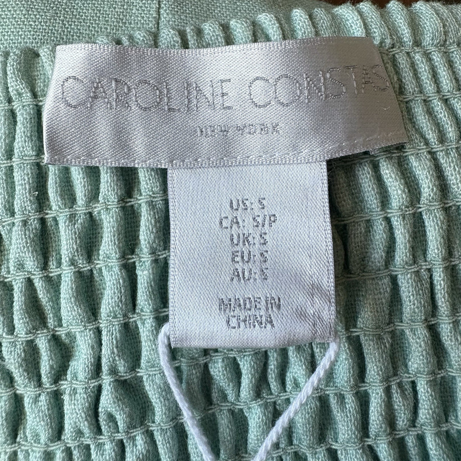 Caroline Constas SZ S Mint green/Multi shells print Squared neck Midi Dress-NWT