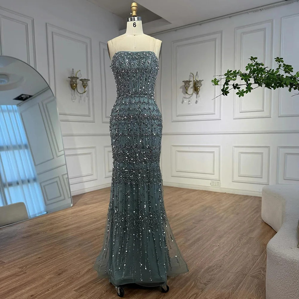 Beaded Mermaid Evening Dress, with Detachable Cape and Long Sleeve Luxury Gown-