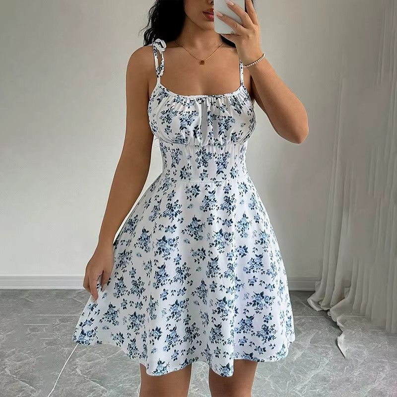 Women’s Summer Floral Spaghetti Strap Beach Short Dress,Womens Dresses.