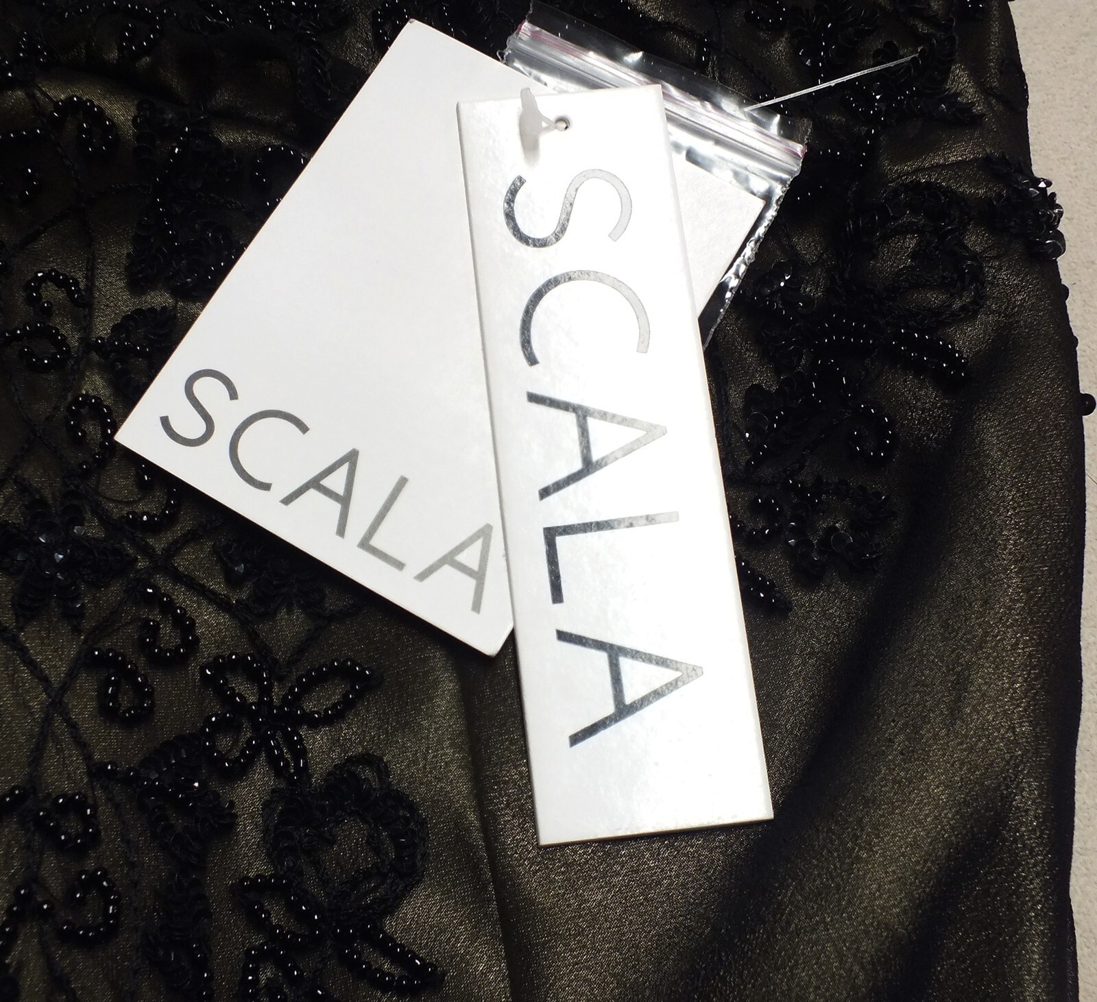 Beautiful Scala Beaded Black Silk Women’s Dress Sz. XL Brand New/Tags