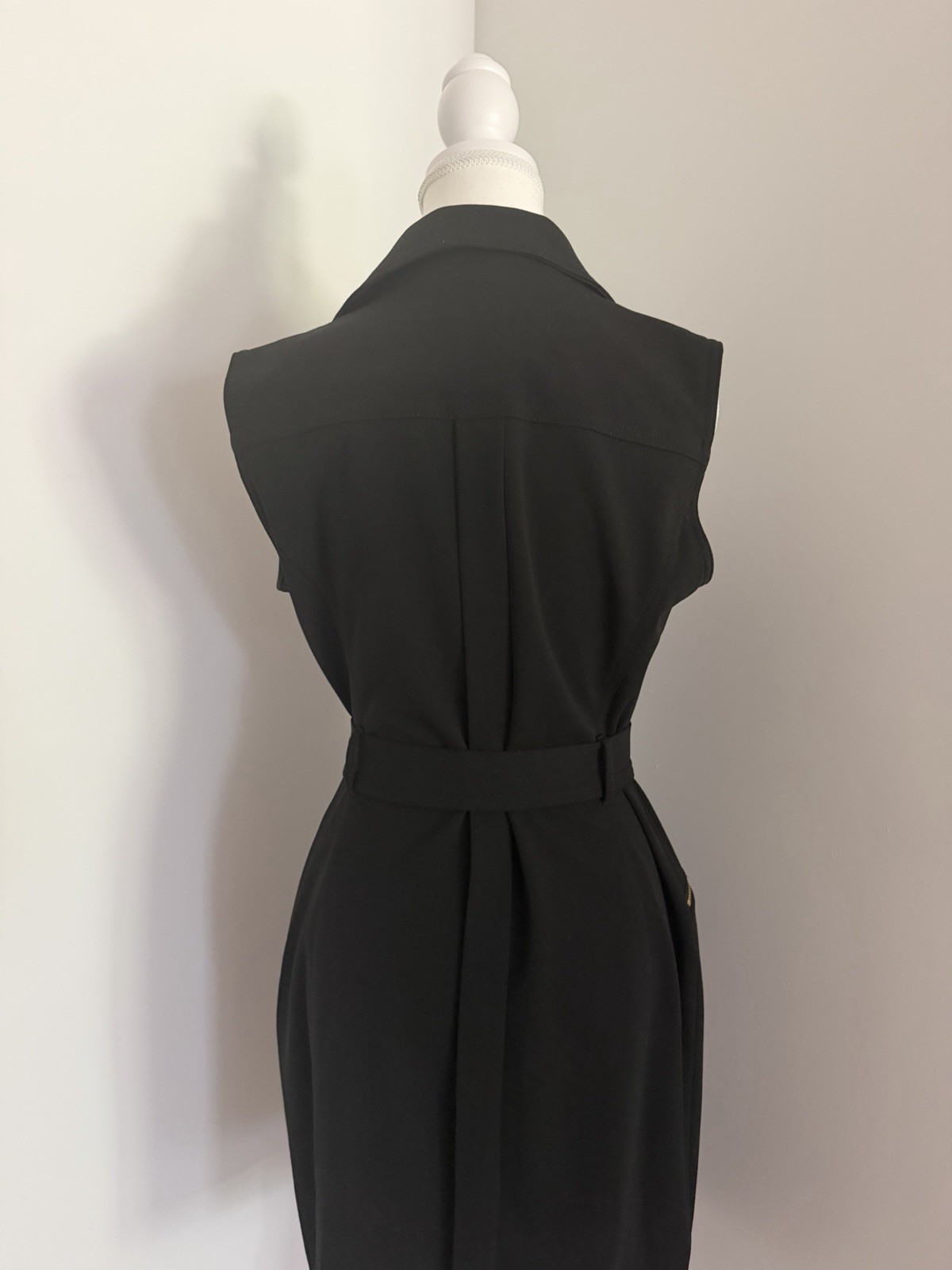 Elegant Black Moto-Inspired Zip Front Dress with Gold Hardware