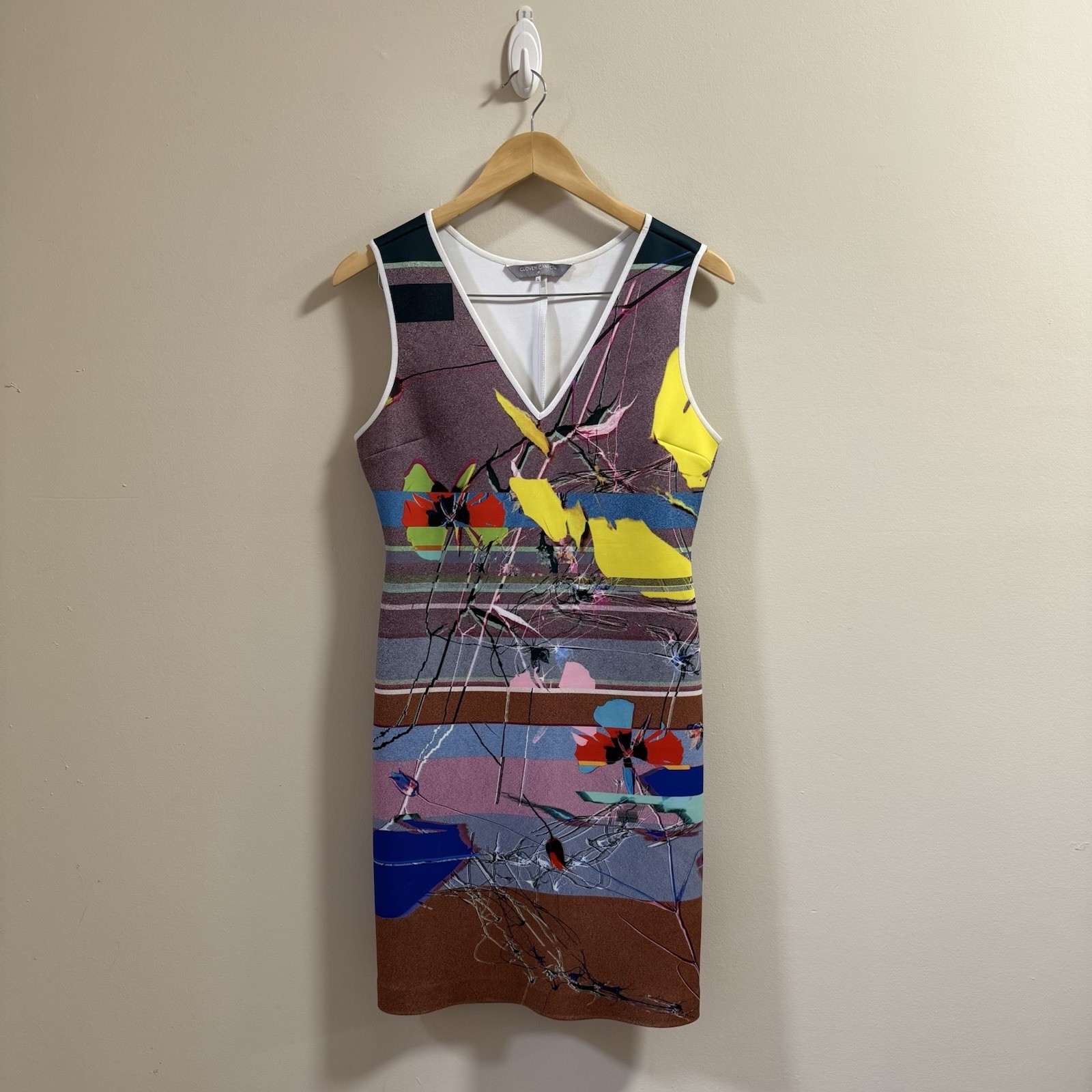 CLOVER CANYON Large Coastal Abstract Digital Print Bodycon Mini Dress Sleeveless