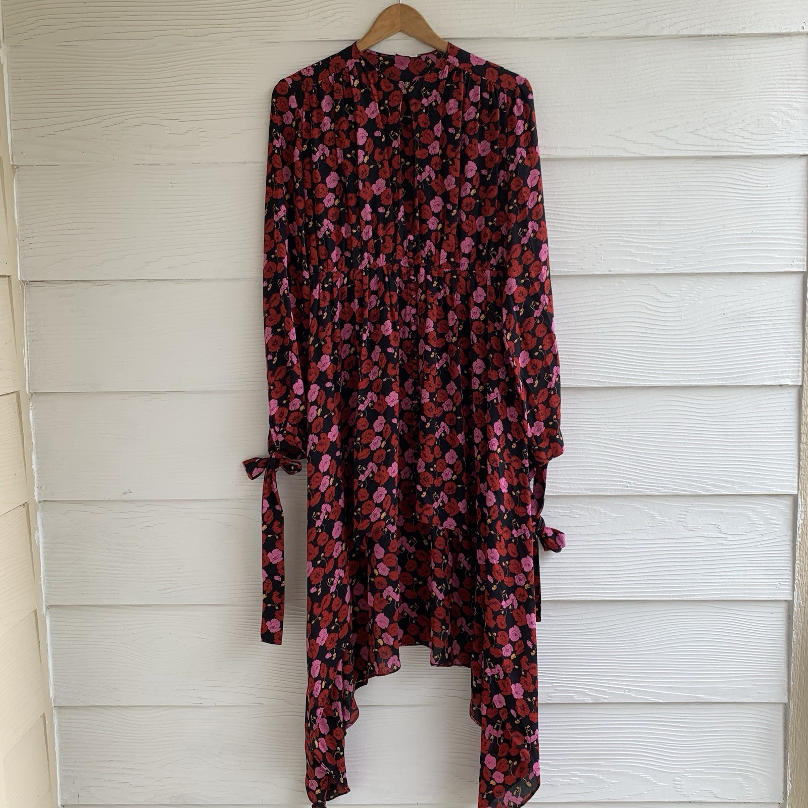 Magda Butrym Gela Floral Dress Floral Size 34 Asymmetrical Hem Long Sleeve Belt