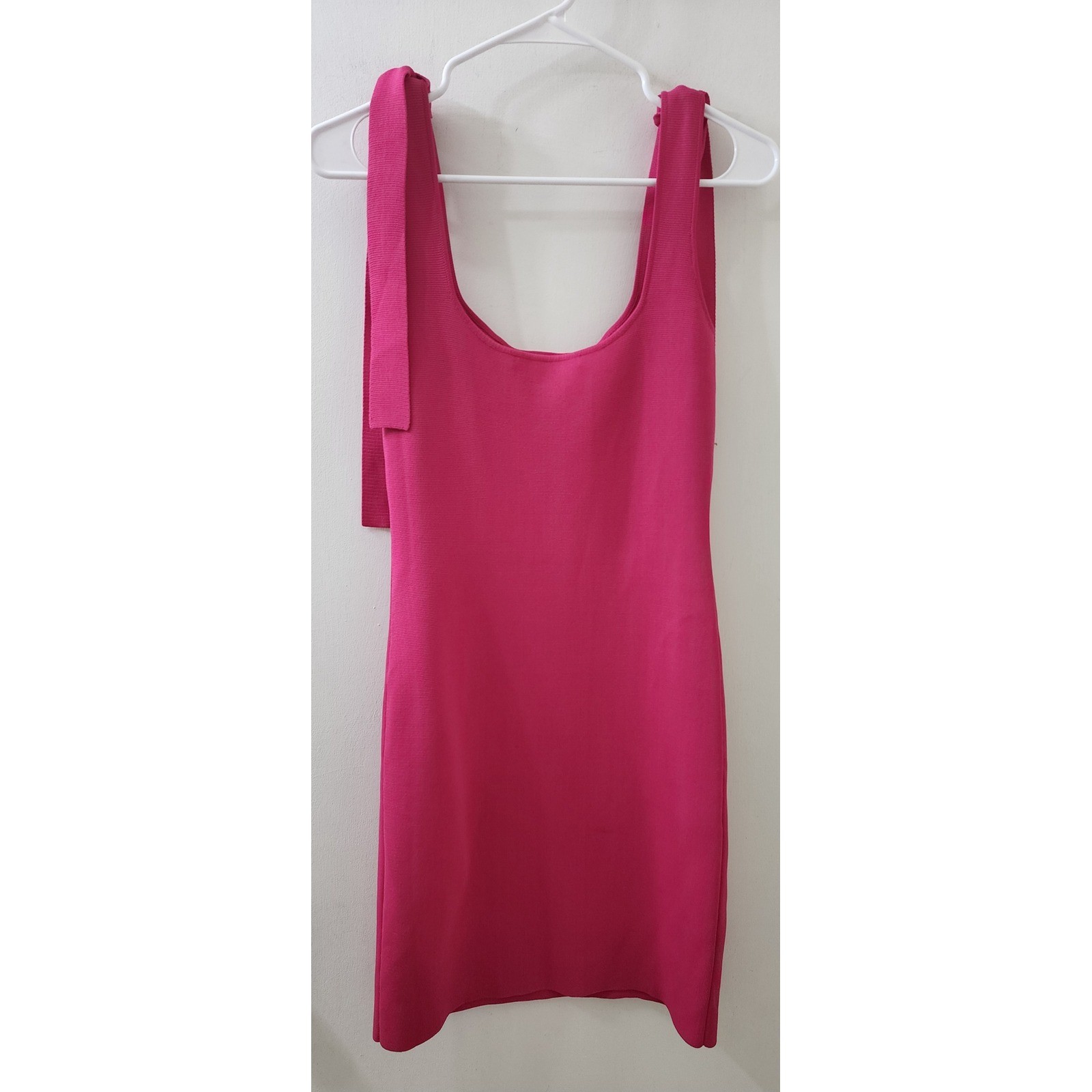 By Johnny Hot Pink Bow Shoulder Knit Mini Dress 43/39-1813HP Size M