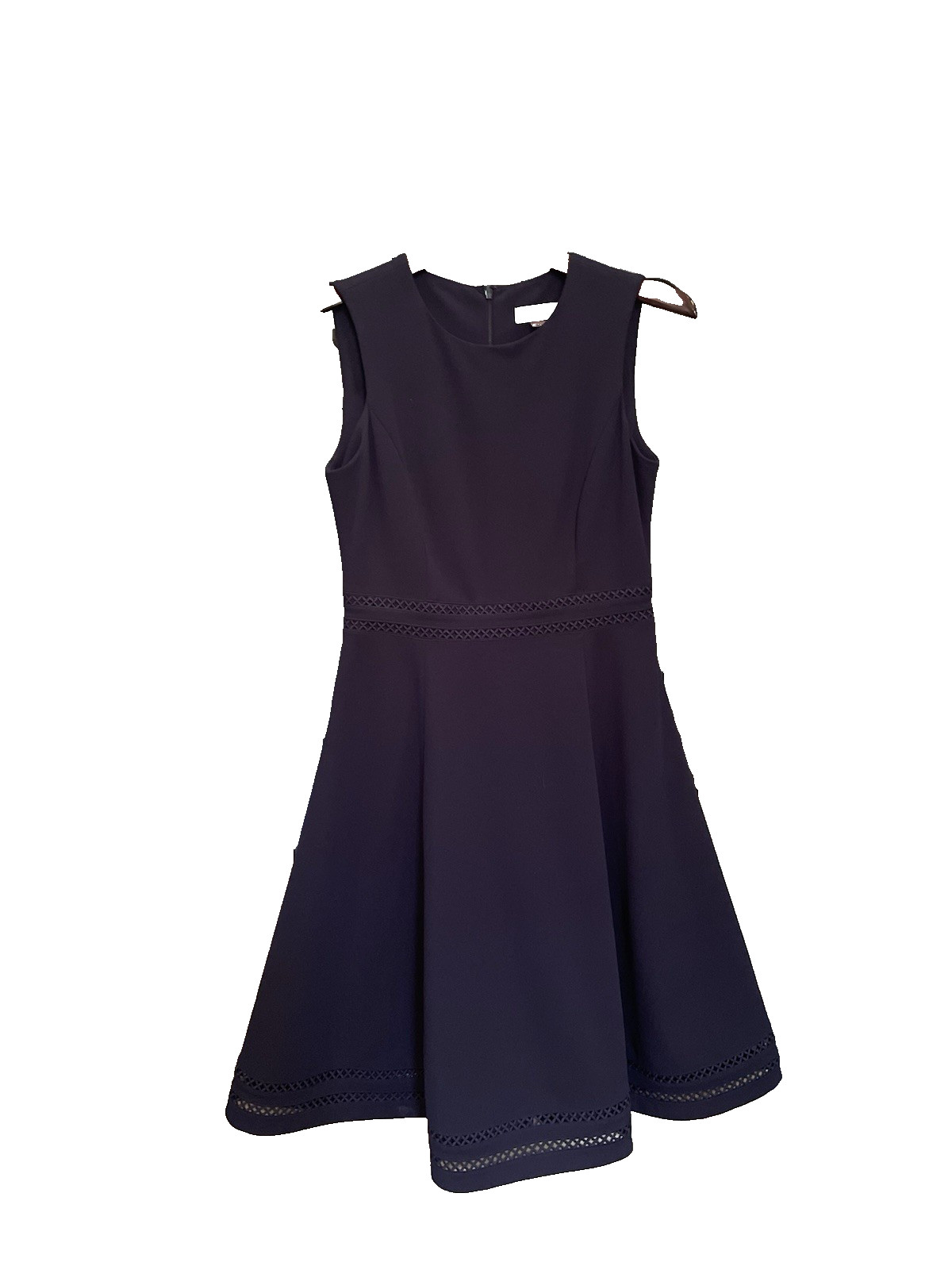 Calvin Klein Womens Navy Solid Lace Accents Sleeveless Fit & Flare Knee Dress 6