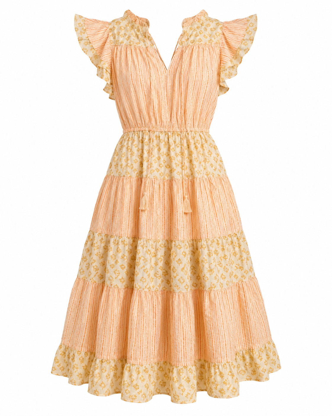 Current Air Los Angeles Women’s Tiered Midi Dress Peach Floral Size Small Boho