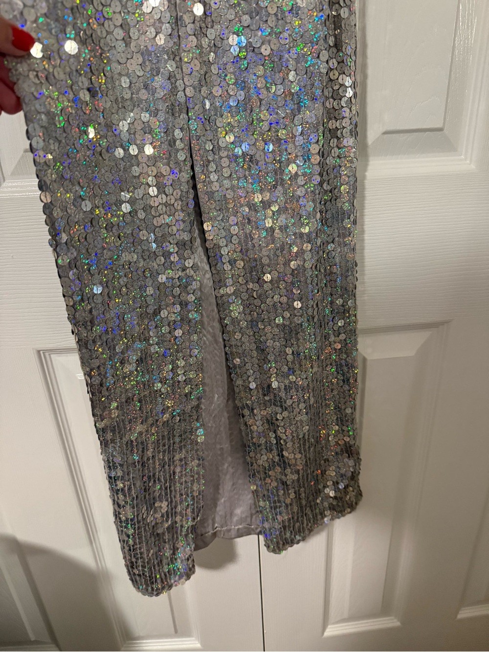Vintage Papell Boutique Evening Silver Sequin Halter Gown Size 4 Formal Dress