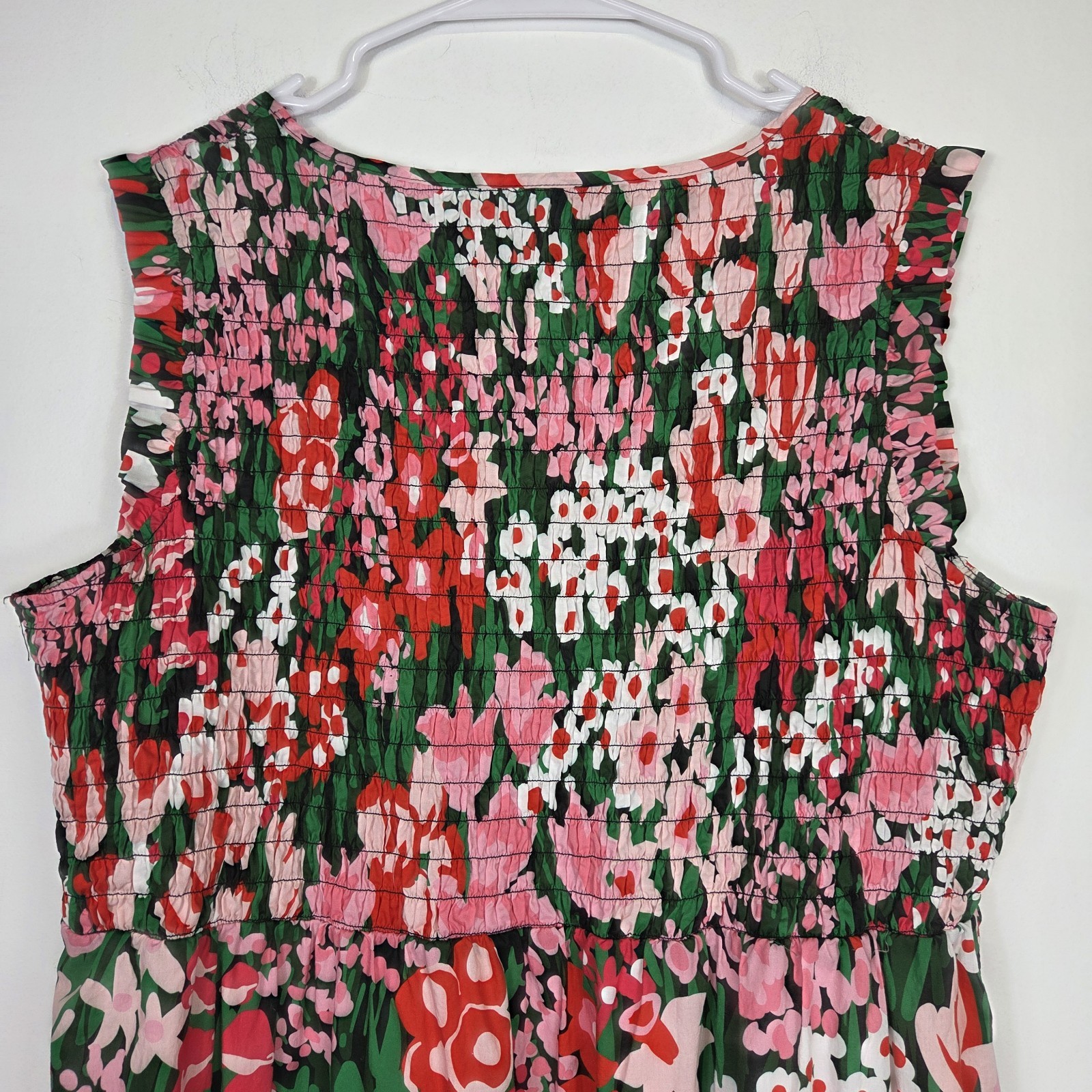 Lesley Evers Smocked Sleeveless Nadia Floral Midi Dress Womens 2X