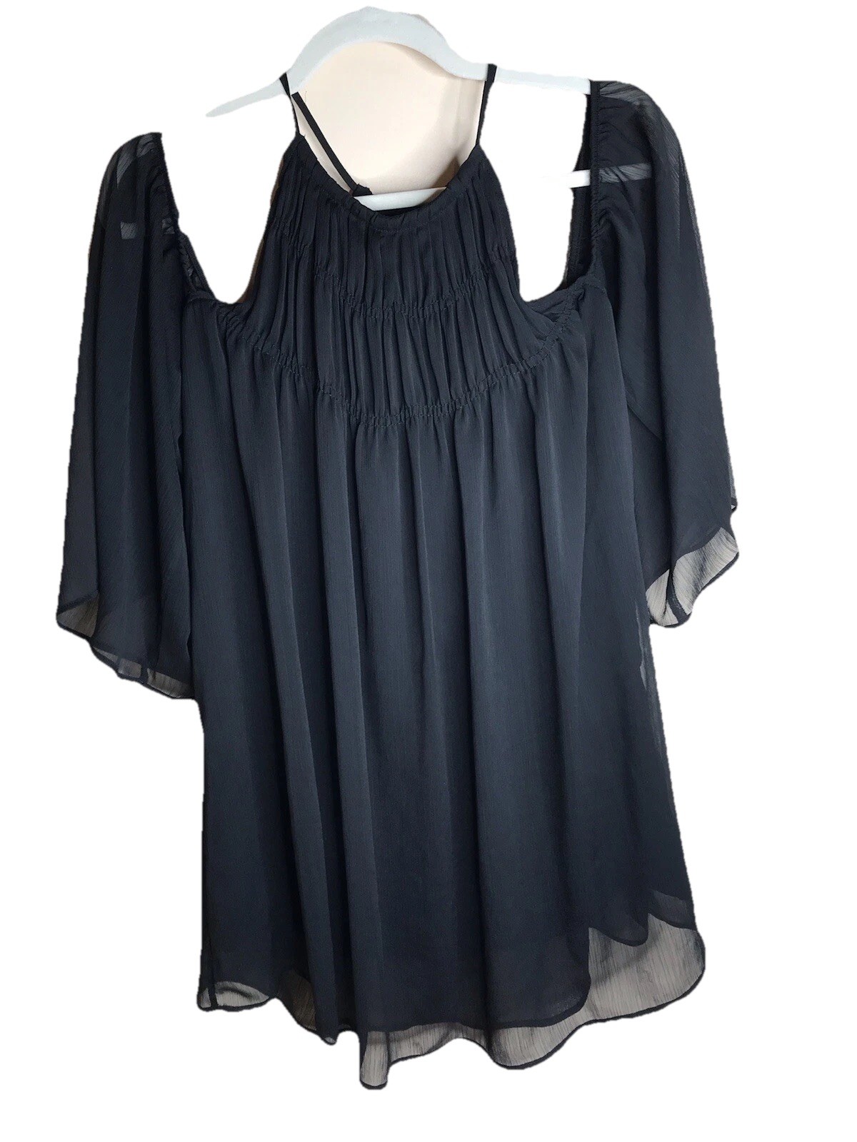A&F Black Halter Chiffon Babydoll Dress Cold Shoulder Witchy Size S