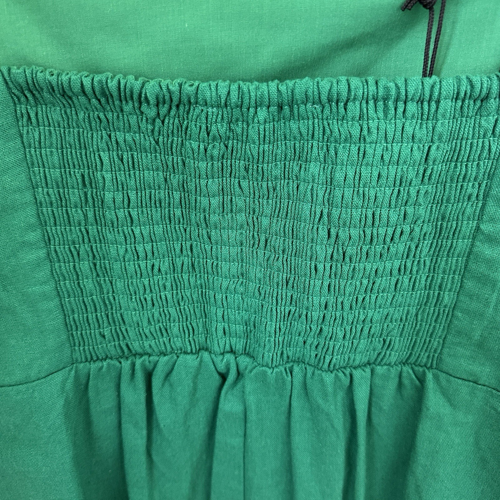Rachel Zoe Green Solid Square Neck Smocked Lined Slip Midi Dress M