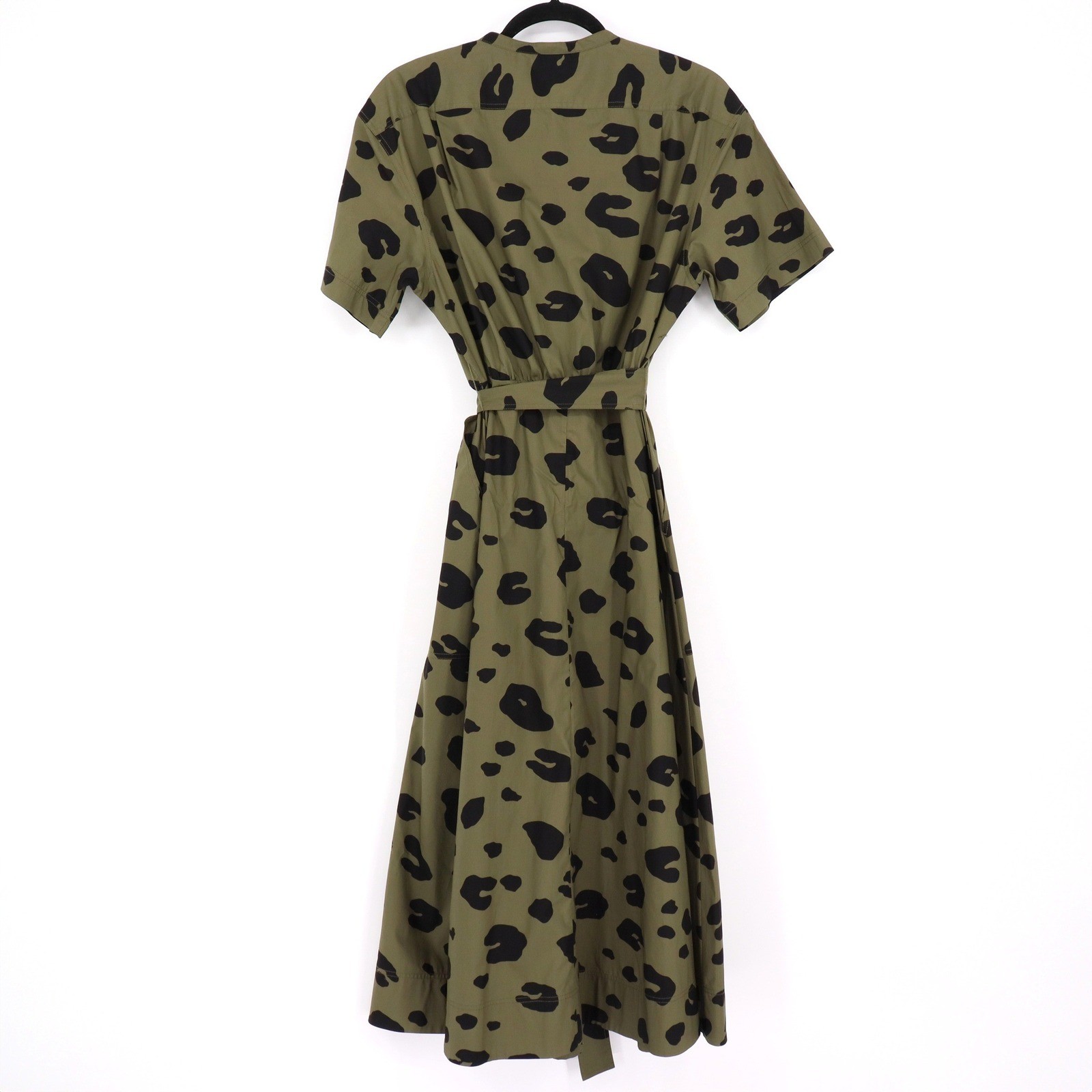 Theory Womens Leopard Print Belted Poplin Utility Shirt Dress Size 6 Green Black