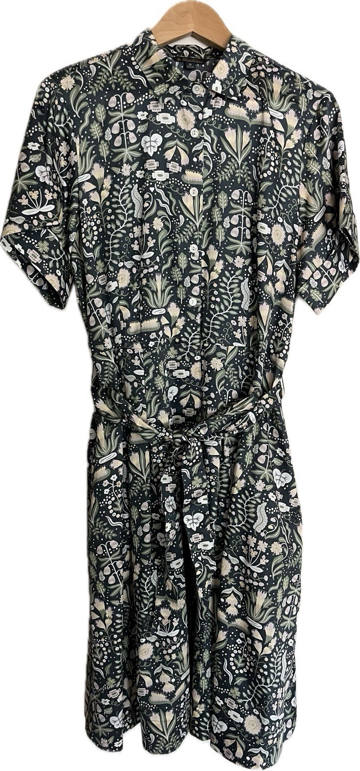 NWT Brooks Brothers Floral-Print Cotton Sateen Belted Shirt Dress Size 14