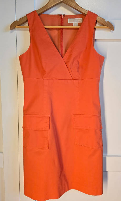 Michael Michael Kors Womens 2 Coral Orange Sheath Dress Cotton Sleeveless Pocket