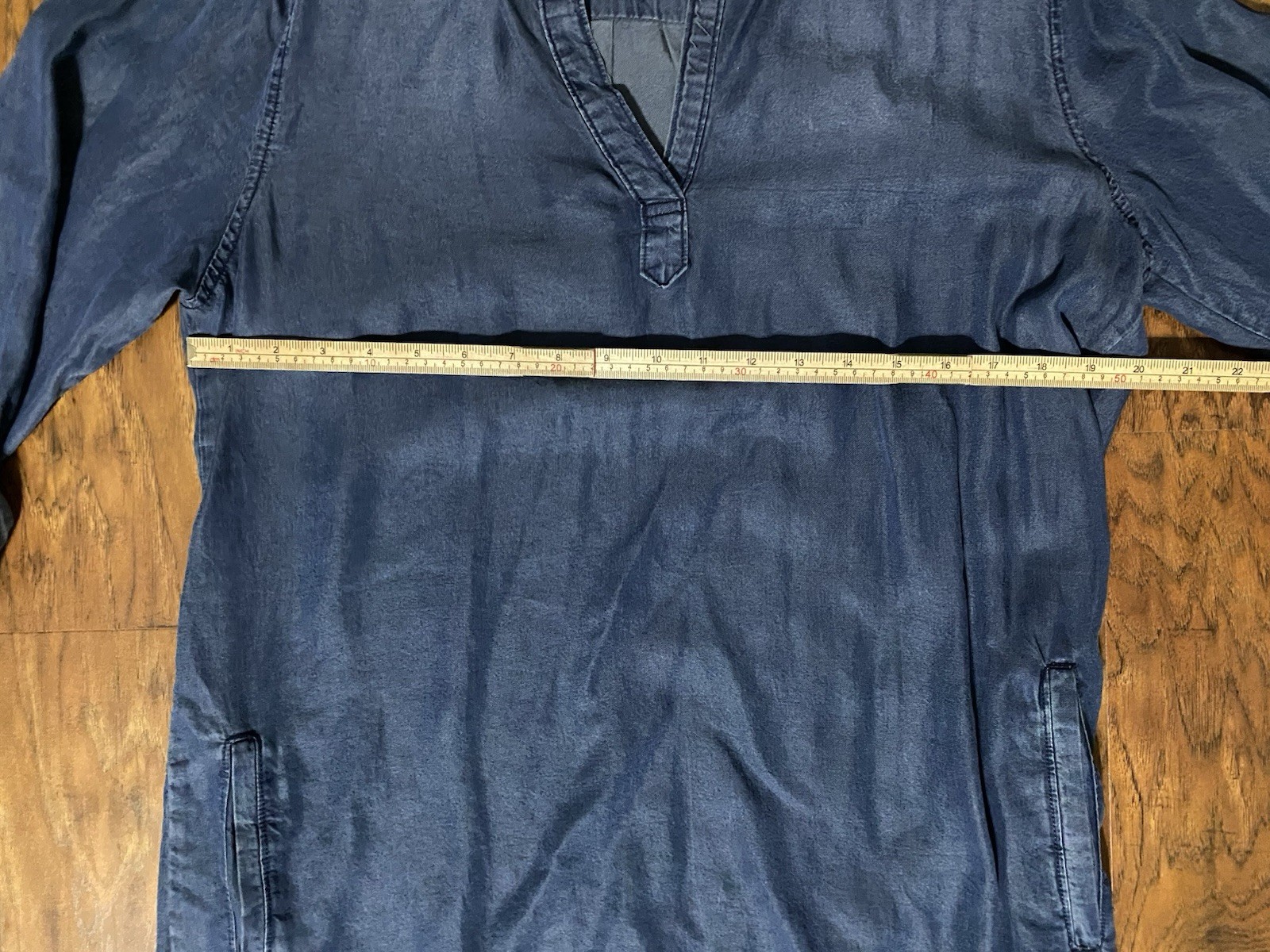 Karlie Denim Tencel Lyocell Chambray Shirt Dress Blue Large Long Sleeve