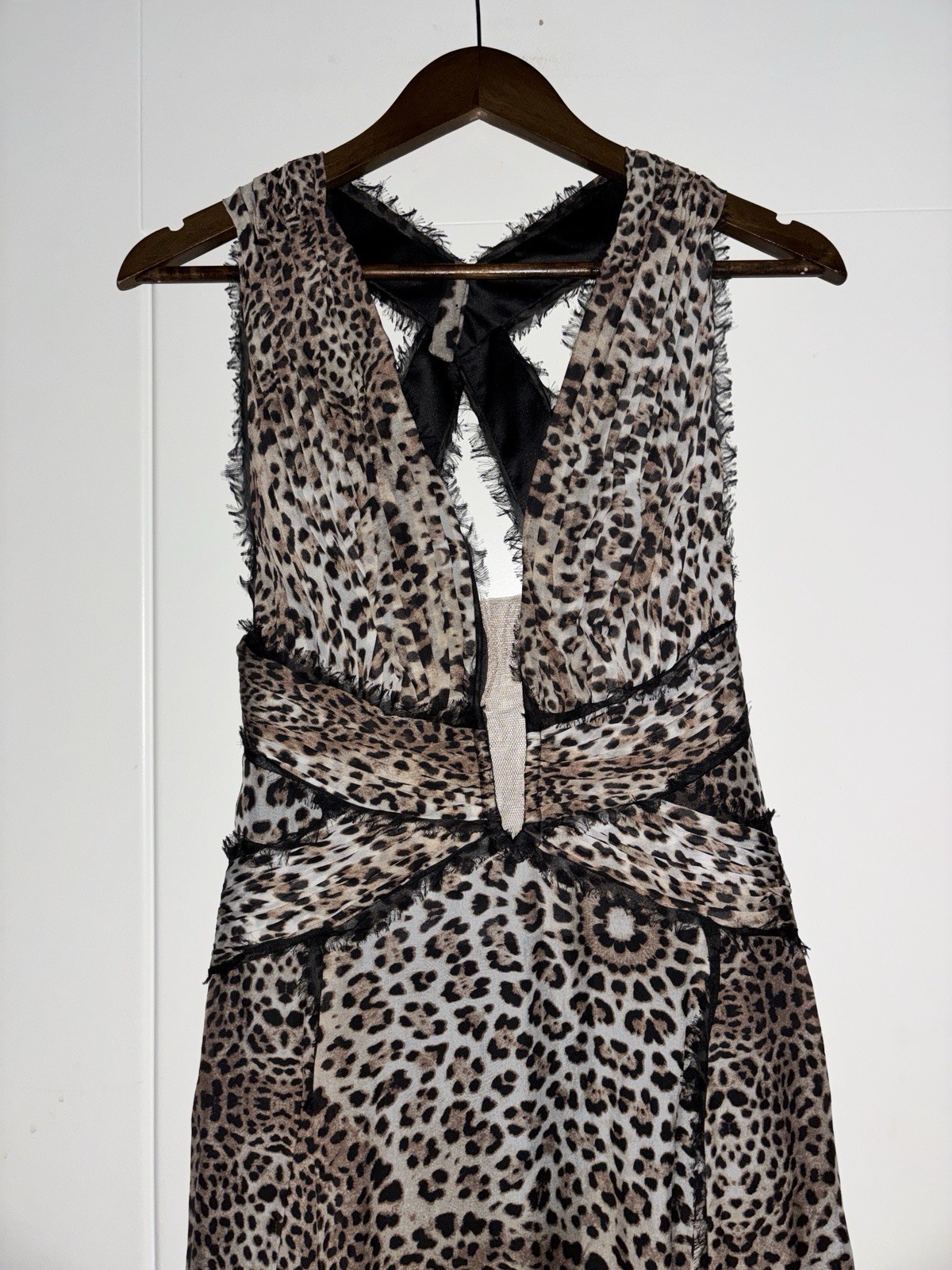 MANDALAY Silk Grey Leopard Black Brown Sleeveless Maxi Evening Dress Size 8 NEW
