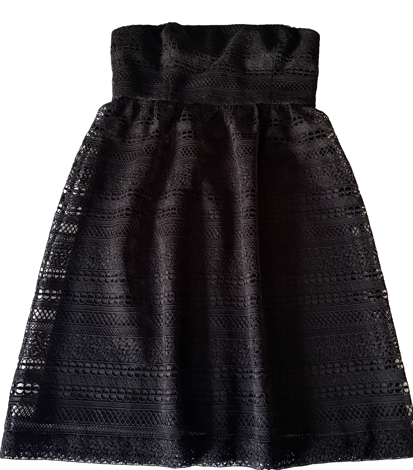 JCREW Sz14 Black Dress Strapless Updated Lace Midi Party Coctail Bust 37 inches