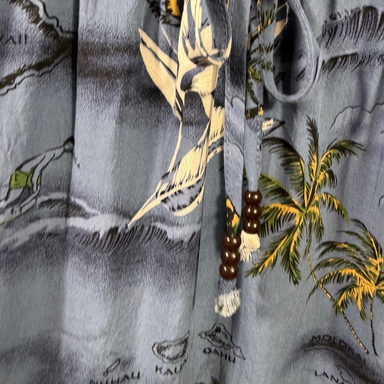 Palmwave Hawaii Blue Tropical Island Map Rayon Dress V-Neck Drawstring Large
