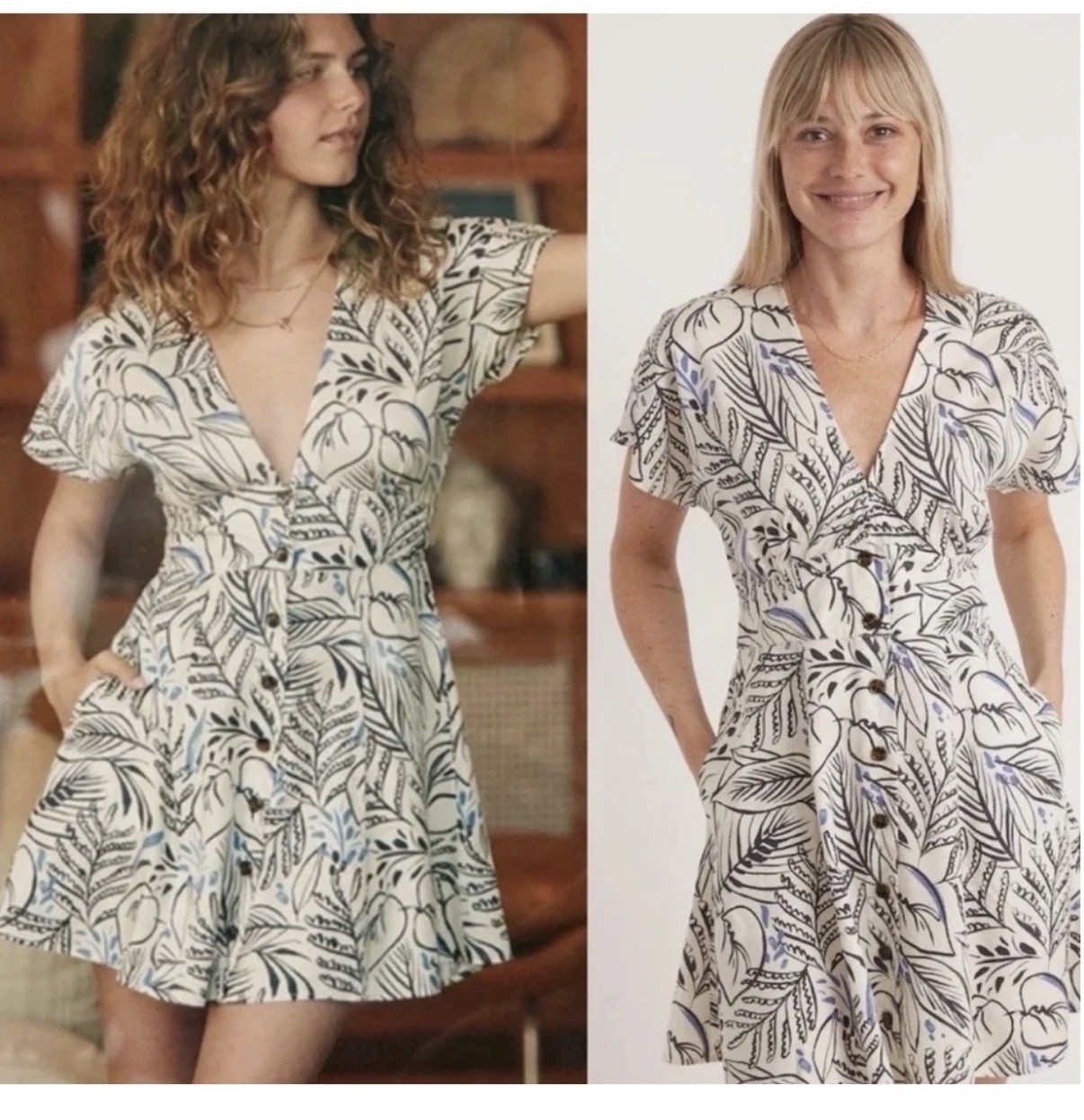 Marine Layer Floral Button Front Tie Waist Midi Dress Women’s XS Blue White