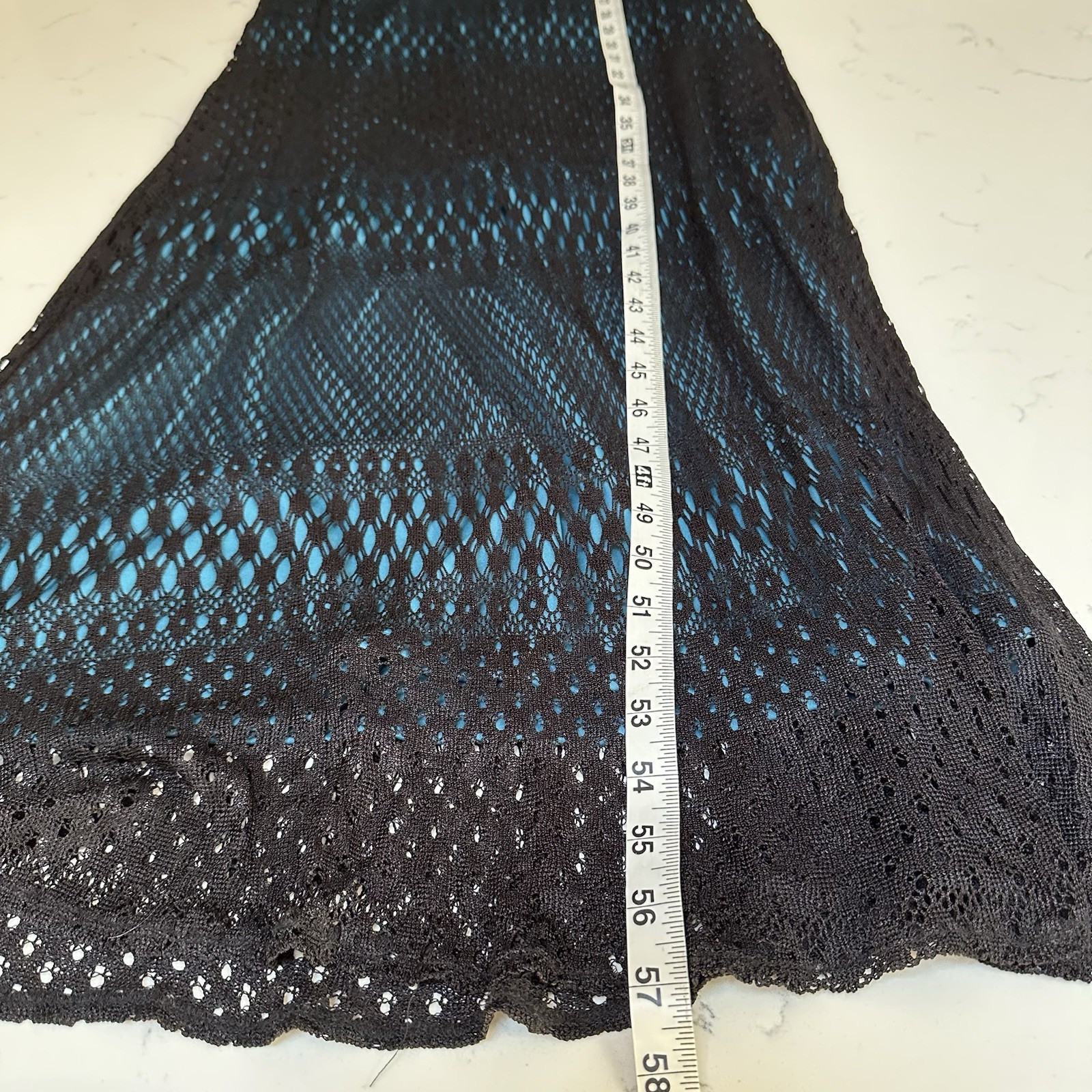 Vtg Maxi Dress Black Crochet Blue Lined 90s Y2K Whimsigoth Fairy Grunge Boho L