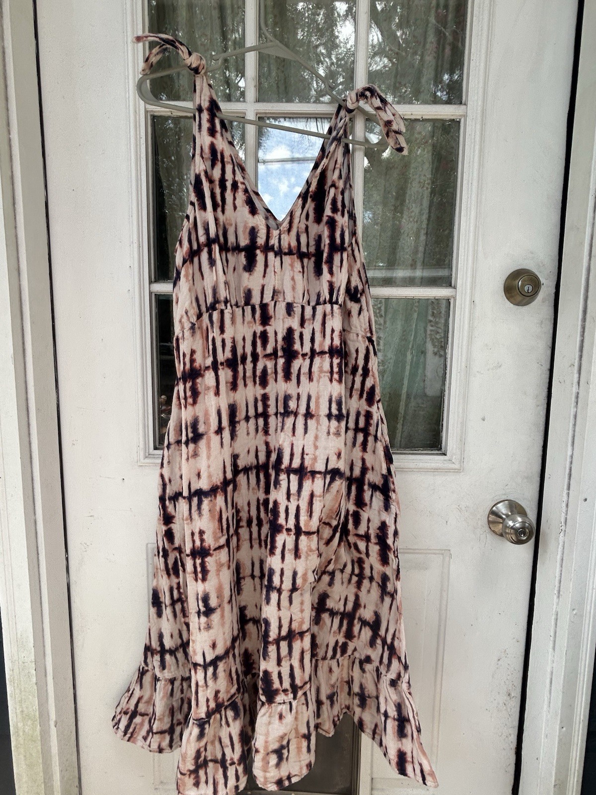 Time And Tru Beige/Black Tie Dye V-Neck Sleeveless Midi Dress XL (16-18)