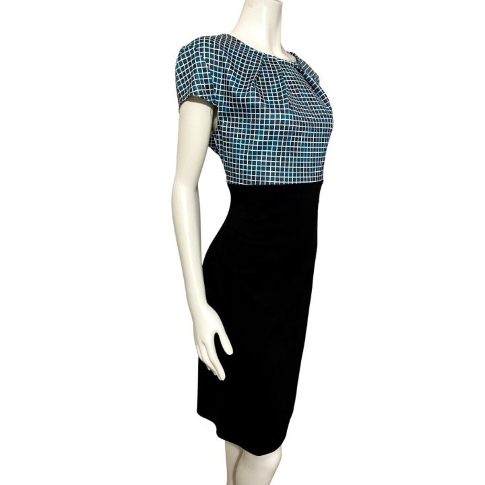 Turquoise and Black Plaid Top Black Skirt Cap Sleeve Career Dress Size XXL