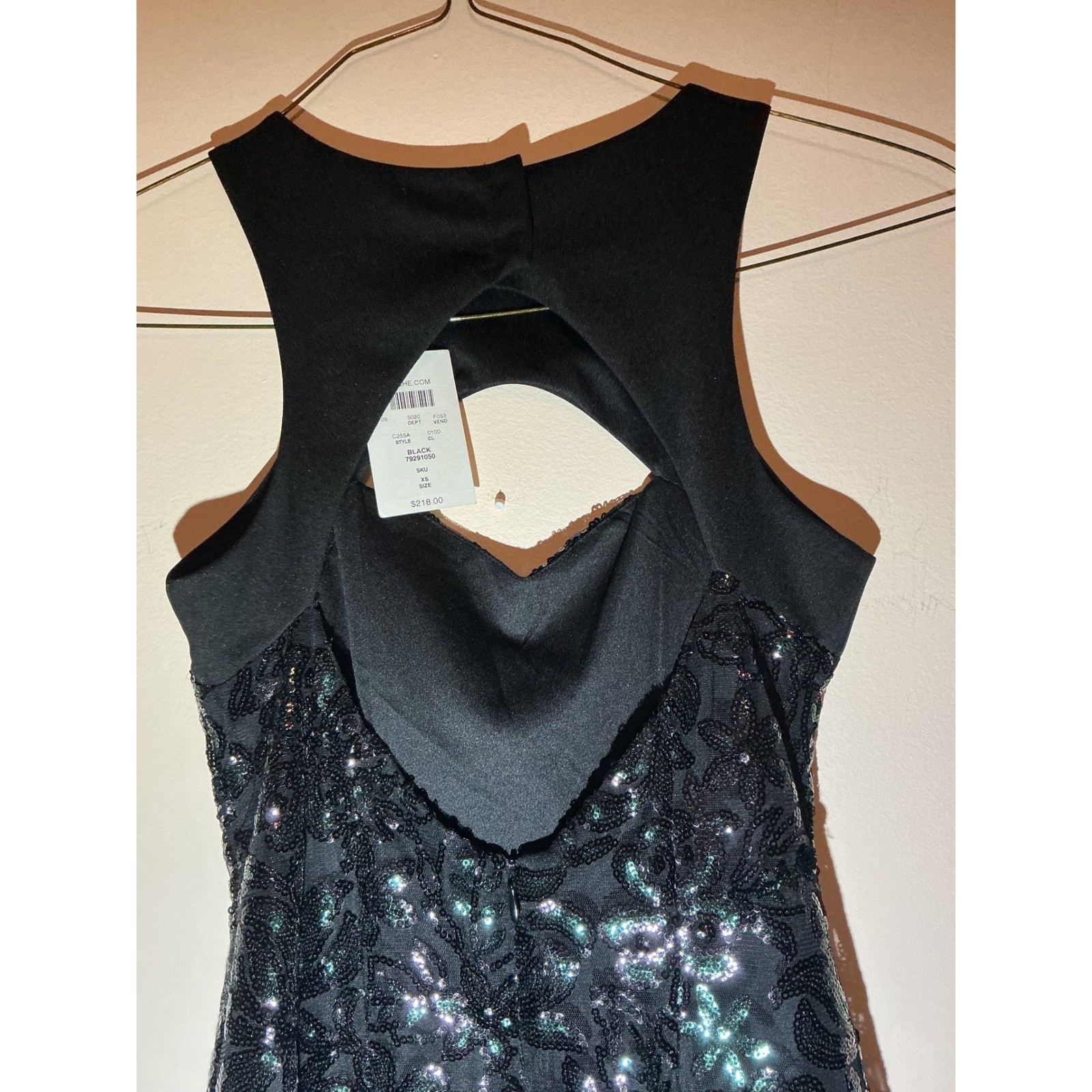 VINTAGE CACHE Black Sequin Cutout Sheath Dress Party Cocktail Occasion Size XS