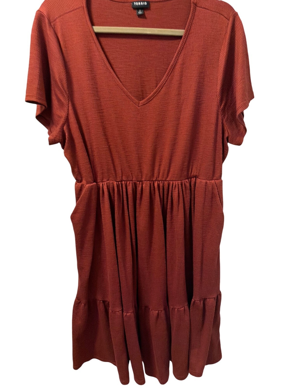 Torrid Rust Orange Ribbed V-Neck Dress Size 2X Short Sleeve Casual Dress