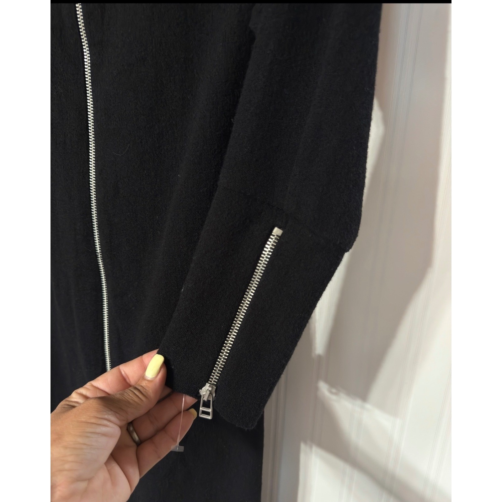 Zara Black Knit Full Zip Back Midi Dress Long Sleeve Mock Neck NWT Small